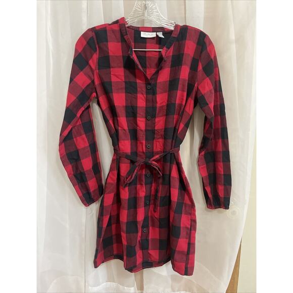 Children’s Place Christmas Dress - Plaid Long Sleeve with Tie - Girls Size Lg 14 - Picture 1 of 5